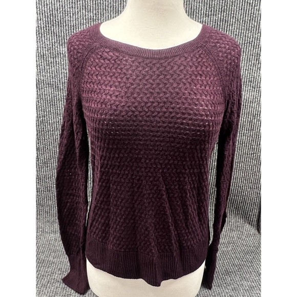 American Eagle Outfitters Sweater Women Medium Red Burgundy Open Knit Zip Casual - Picture 1 of 15